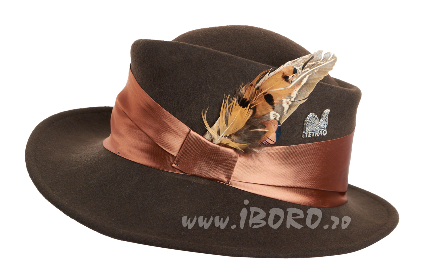 Pălărie elegantă de vânătoare TETRAO pentru - cu panglică satin -maro | IBORO.ro