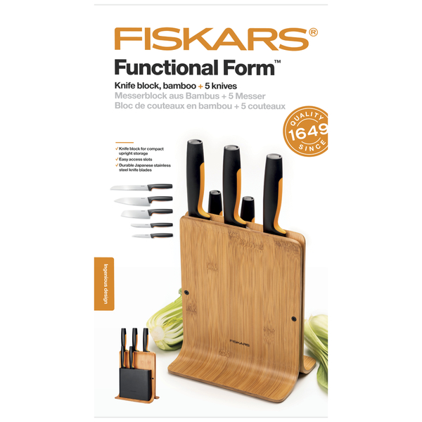 Cinci cuțite cu bloc bambus FISKARS Functional Form 13