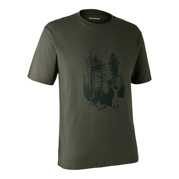 Tricou de bărbat Deerhunter cu mânecă scurtă cu imprimeu pădure - Bark Green