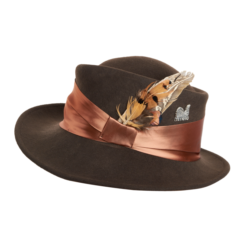 Pălărie elegantă de vânătoare TETRAO pentru damă - cu panglică din satin -maro