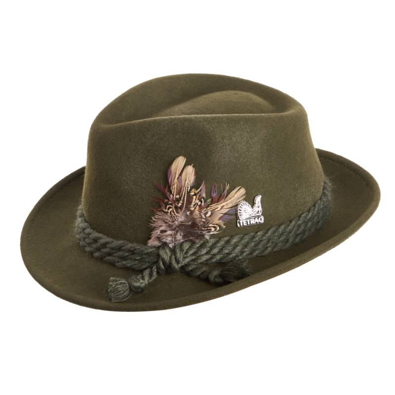 Pălărie de vânătoare TETRAO - cu șnur triplu și pană - verde