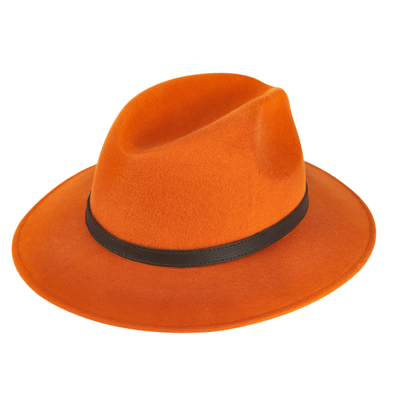 Pălărie de vânătoare TETRAO - portocaliu cu curea de piele și pene – uni 1