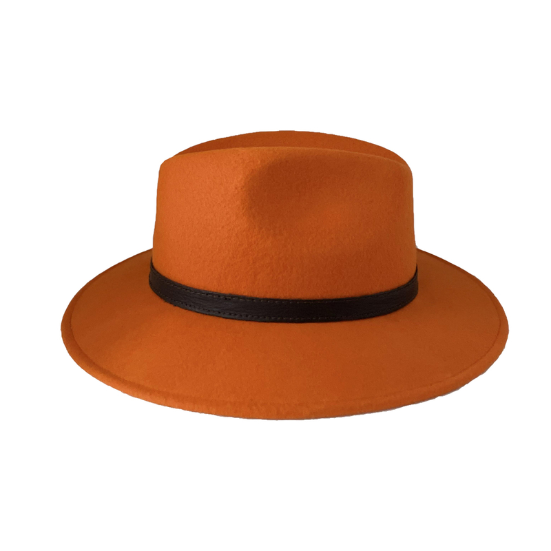 Pălărie de vânătoare TETRAO - portocaliu cu curea de piele și pene – uni 3