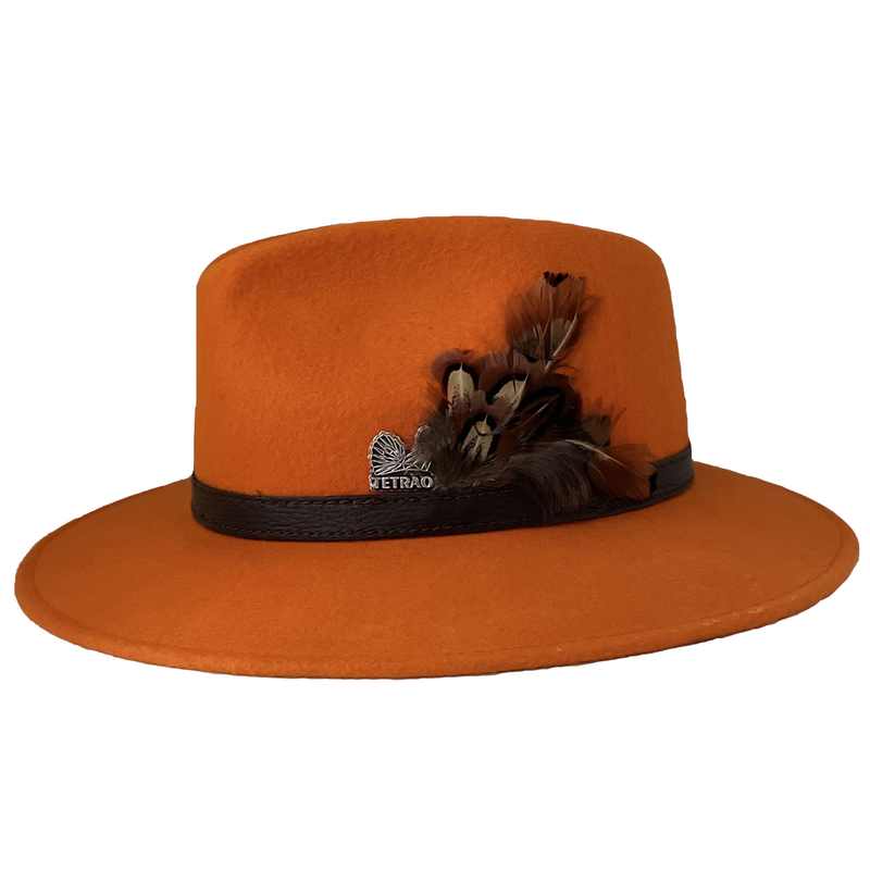 Pălărie de vânătoare TETRAO - portocaliu cu curea de piele și pene – uni 2