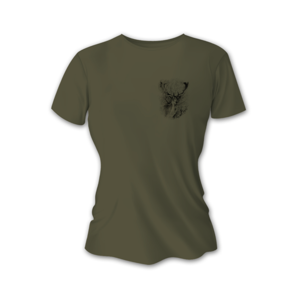 Tricou vânătoare de damă TETRAO cerb-lopătar mic - verde 