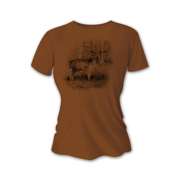 Tricou vânătoare de damă TETRAO cerb-lopătar mare - maro