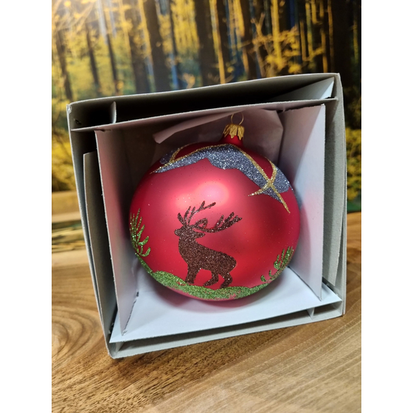 Glob de Crăciun TETRAO roșu mat - cerb, 12 cm