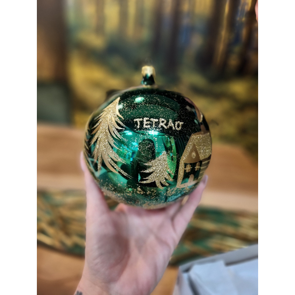 Glob de Crăciun TETRAO verde lucios - cerb, 12 cm