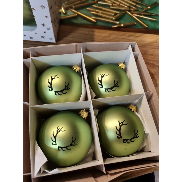 Globuri de Crăciun TETRAO verde deschis - coarne 8 cm, 4 buc
