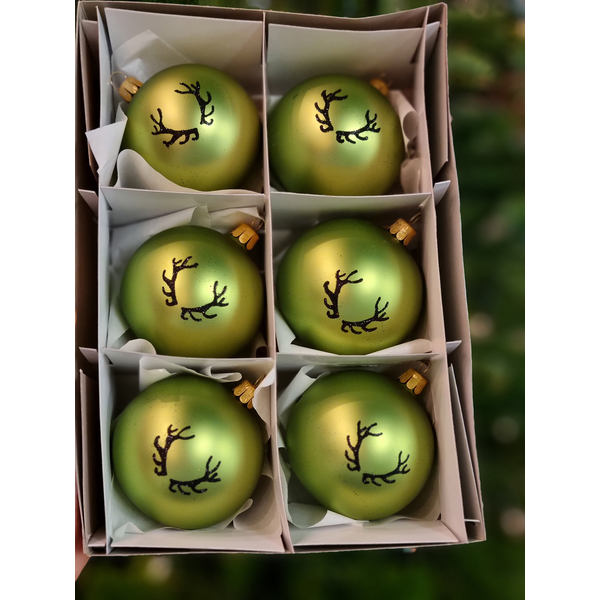 Globuri de Crăciun TETRAO verde deschis - coarne 6 buc 1