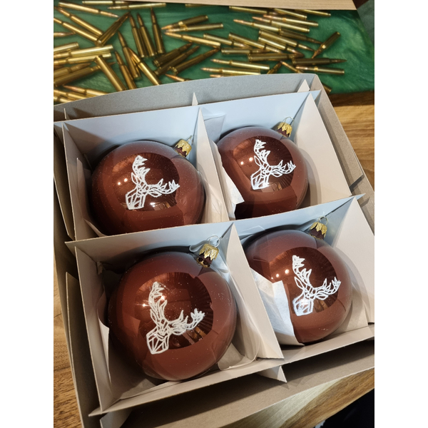 Globuri de Crăciun TETRAO maro lucios - coarne 10 cm, 4 buc