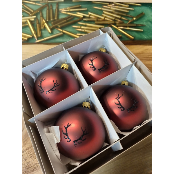 Globuri de Crăciun TETRAO maro mat - coarne 8 cm, 4 buc