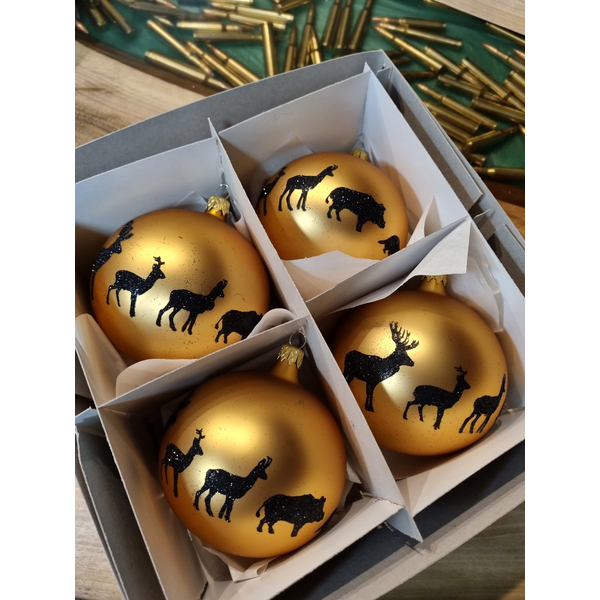 Globuri de Crăciun TETRAO auriu mat - animale 10 cm, 4 buc