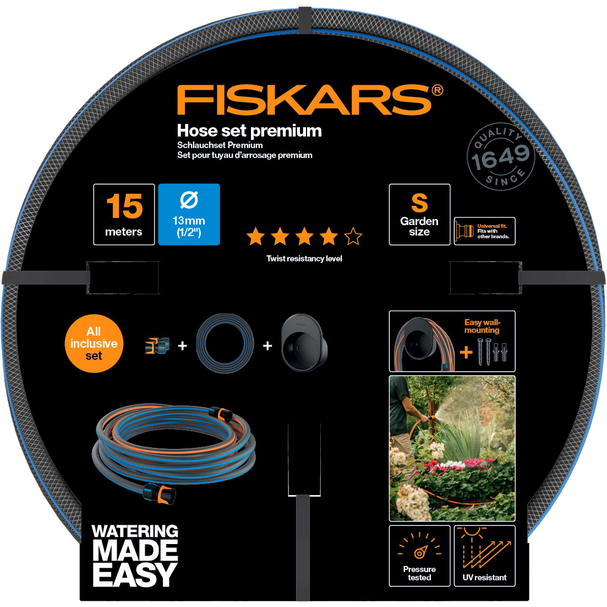 Set furtun FISKARS Premium 13 mm (1/2") 15 m cu suport  2